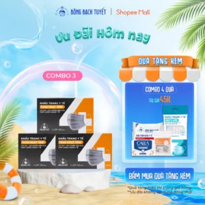 Combo 3 Hộp Khẩu Trang 4 Lớp Bông Bạch Tuyết Than Hoạt Tính