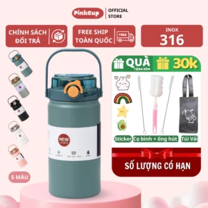 Bình Giữ Nhiệt Khắc Tên Có Ống Hút PINKCUP 1000ml/1200ml | Giữ Nhiệt 24H, Không Đổ Mồ Hôi, Inox 316 Cao Cấp